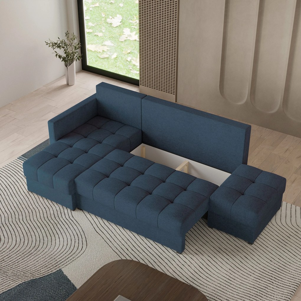 Masseno Narożnik LUMARI z funkcją spania i pojemnikiem na pościel Narozniki L, Rozkładana sofa - Niebieski, NEVE 77