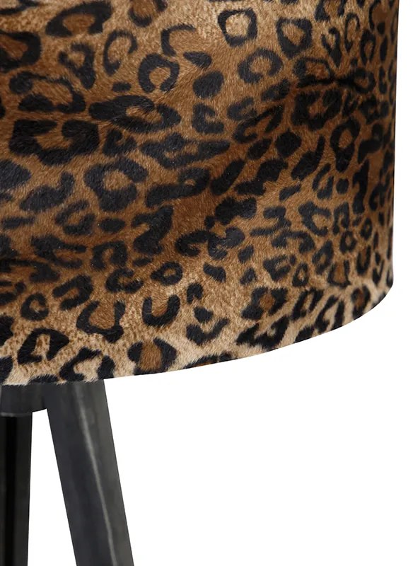 Lampa podłogowa trójnóg czarna z abażurem w panterkę 50 cm - Tripod Classic klasyczny/Antyczny Oswietlenie wewnetrzne