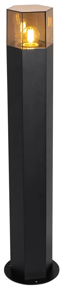 Zewnetrzna Lampa podłogowa zewnętrzna czarna z kloszem przydymionym sześciokątnym 70 cm - Denmark Nowoczesny Oswietlenie zewnetrzne