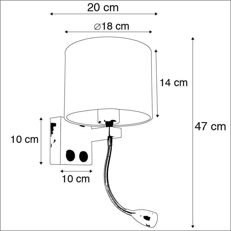 Nowoczesny Kinkiet / Lampa scienna złoty z elastycznym ramieniem USB klosz czarny - Brescia Combi Nowoczesny Oswietlenie wewnetrzne