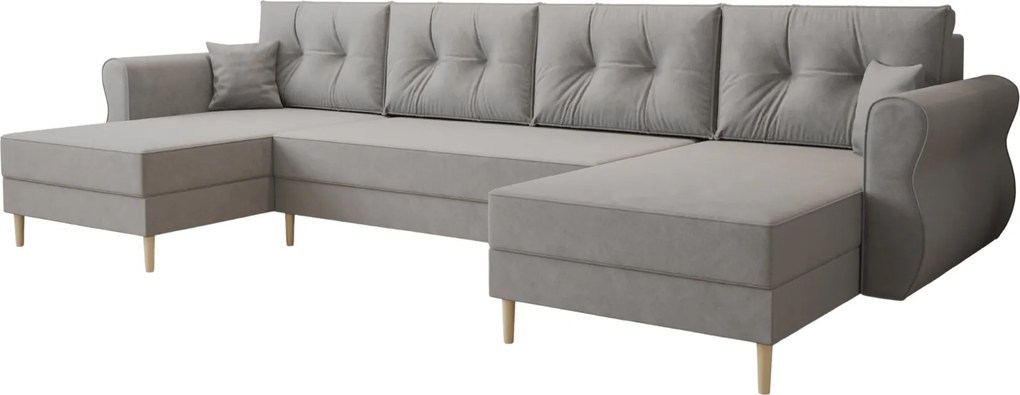 PROMOCJA Rozkładany narożnik w kształcie U SILVIANO 300x140 cm, szary + 2 poduszki GRATIS II. jakość