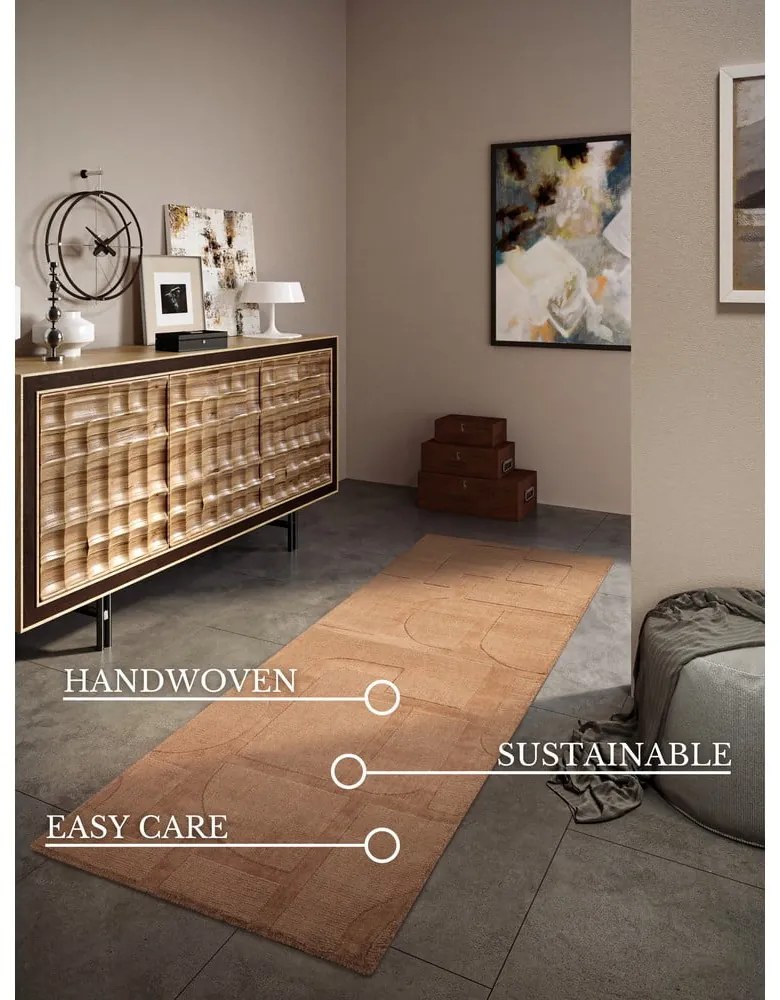Brązowy wełniany chodnik tkany ręcznie 80x250 cm Alexis – Villeroy&amp;Boch