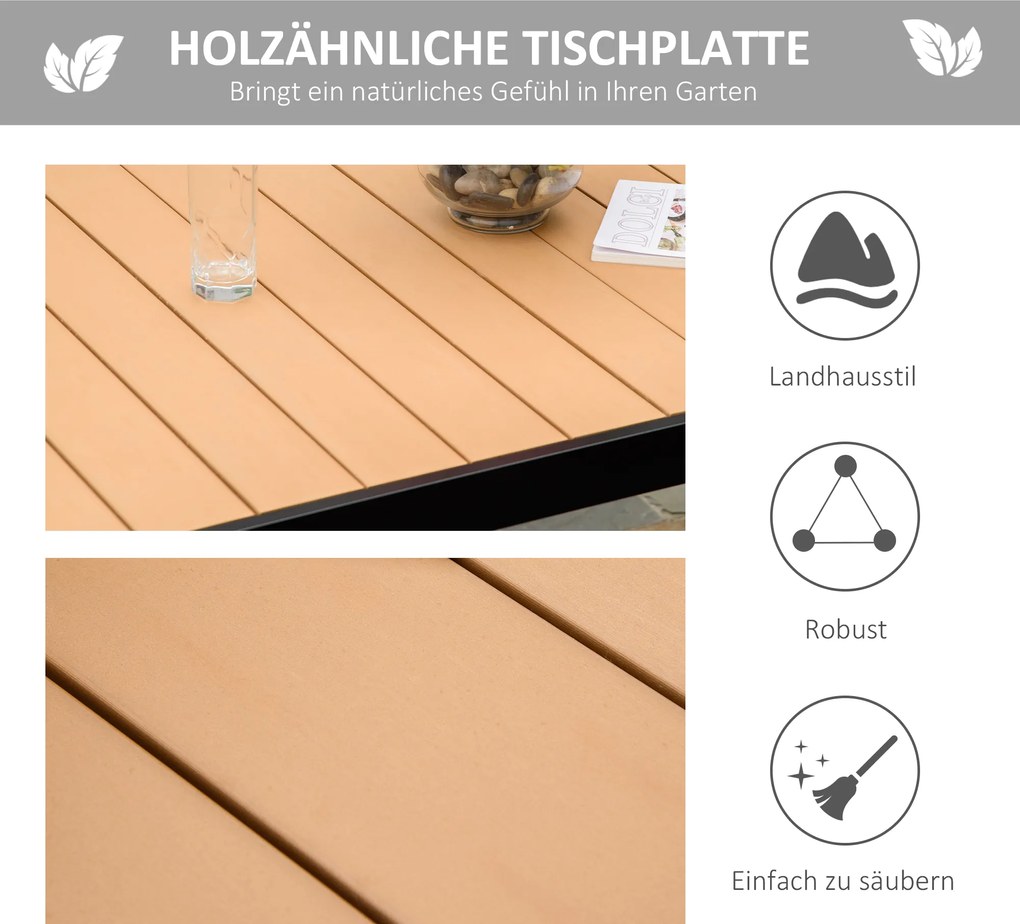 Outsunny stół ogrodowy dla 6 osób, aluminium 140 cm x 90 cm x 74 cm