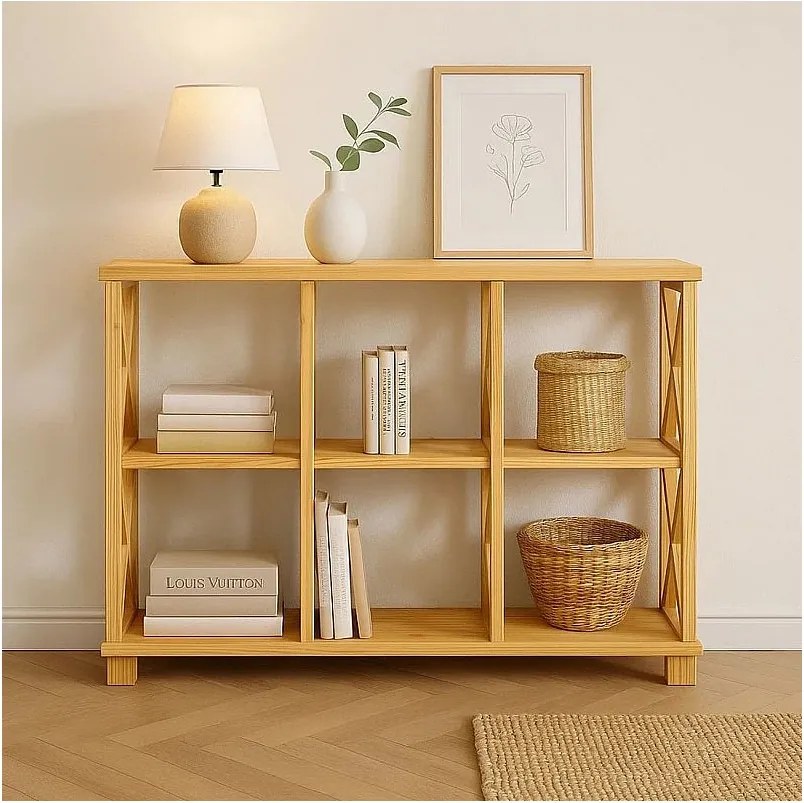 Regał drewniany Retro I prowansalski z krzyżami i półkami, sosnowy