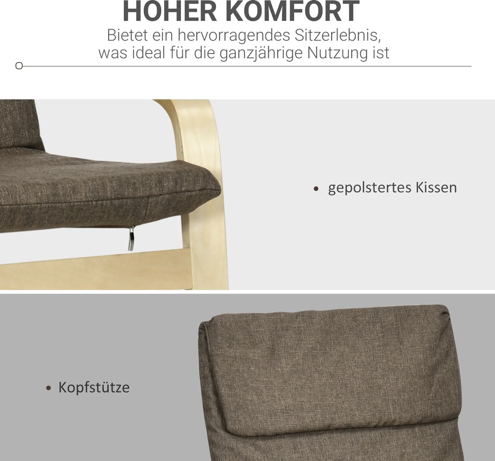 HOMCOM Fotel Relaksacyjny Brązowy Lniany Pokrycie z Drewnianym Stelażem Komfortowe Siedzisko z Podłokietnikami | Aosom PL