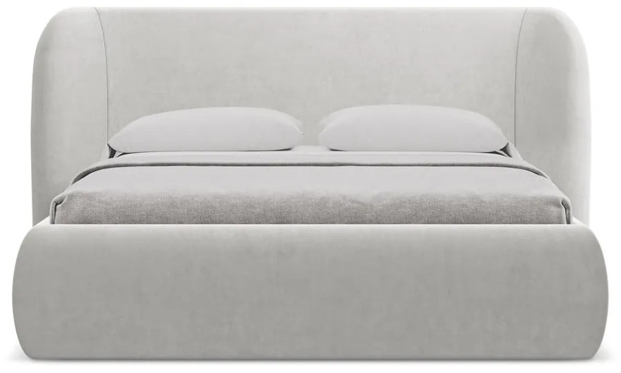 Jasnoszare tapicerowane łóżko dwuosobowe ze schowkiem i stelażem 180x200 cm Hauke – Makamii