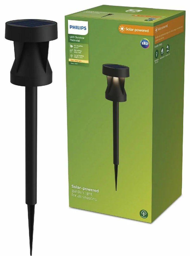 Philips Avery zewnętrzna słupkowa lampa solarnaLED, czarna, 1,8 W, 200 lm, 2700 K