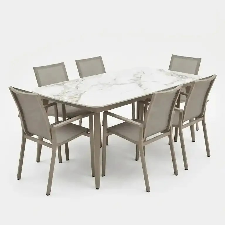 Stół ogrodowy aluminiowy beżowy 180x90 cm Spiek kamienny solidny i trwały