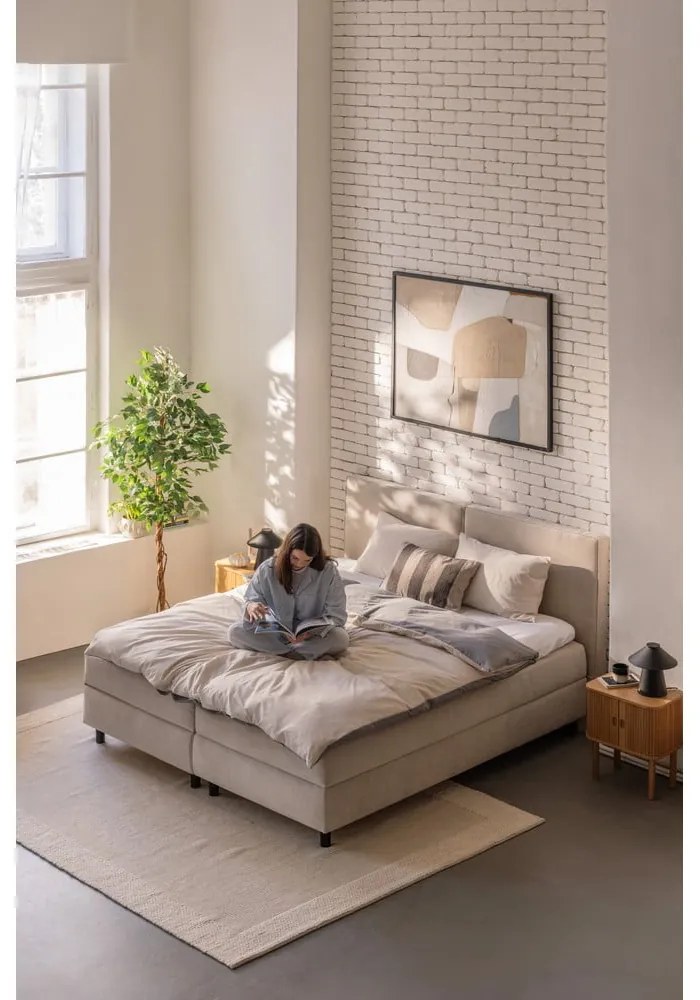 Beżowe łóżko kontynentalne ze schowkiem 180x200 cm Elva Bold – Bonami Selection