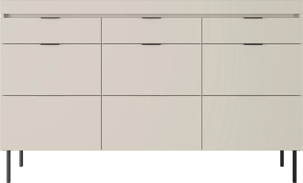 Komoda trzydrzwiowa Sentia 157 cm z trzema szufladami - kaszmir / czarny