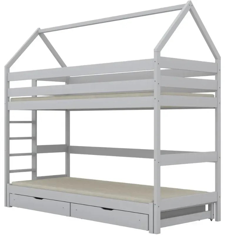 Łóżko piętrowe domek TOBI 1 200x90 białe drewniane z szufladami KOCOT KIDS
