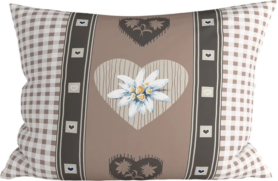 Polibawełniana poszewka na poduszkę HEART RETRO POLY 70x90 cm, brązowa
