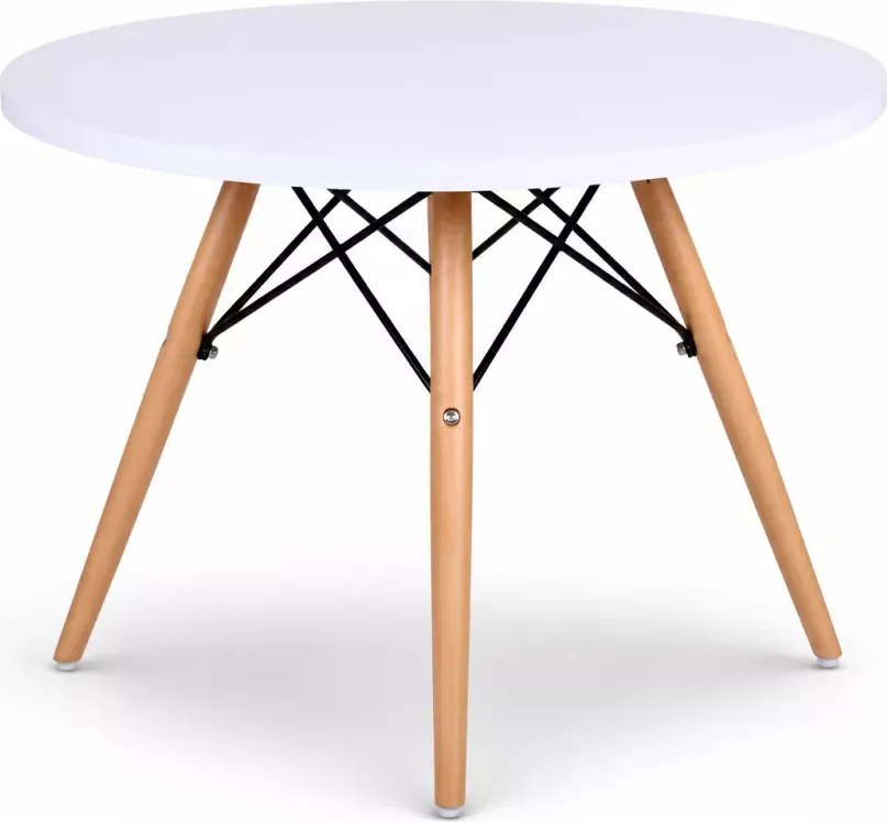 Stolik kawowy okrągły 60 cm biały – skandynawski stolik MDF z drewnianymi nogami bukowymi