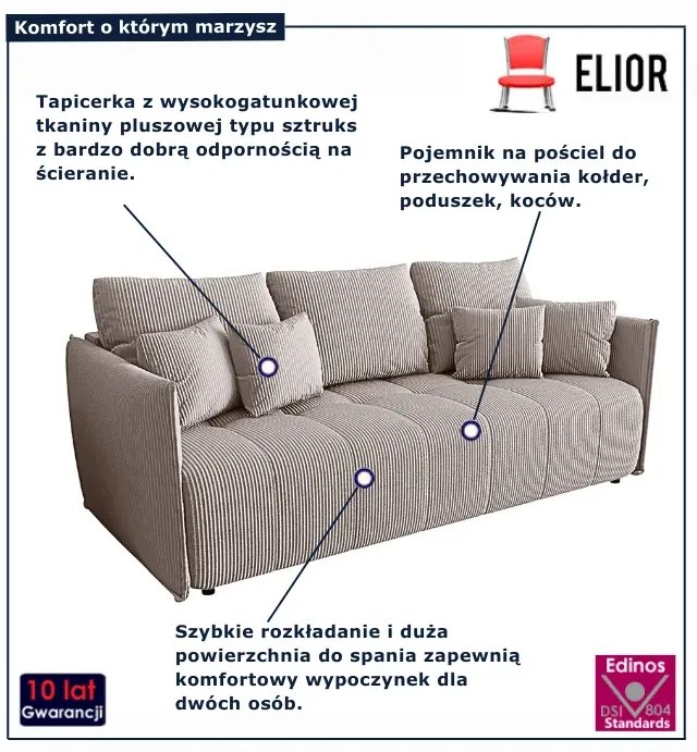 Jasnobeżowa tapicerowana sofa rozkładana E1-W40