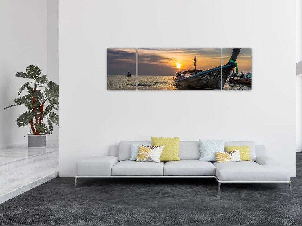 Obraz statku na brzegu (170x50 cm)