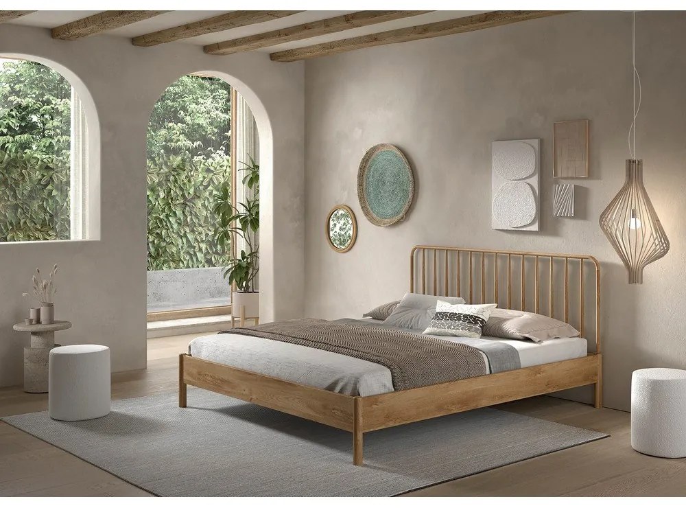 Łóżko dwuosobowe z litego drewna dębowego bez stelaża 180x200 cm w naturalnym kolorze Olive Spindle – Vipack