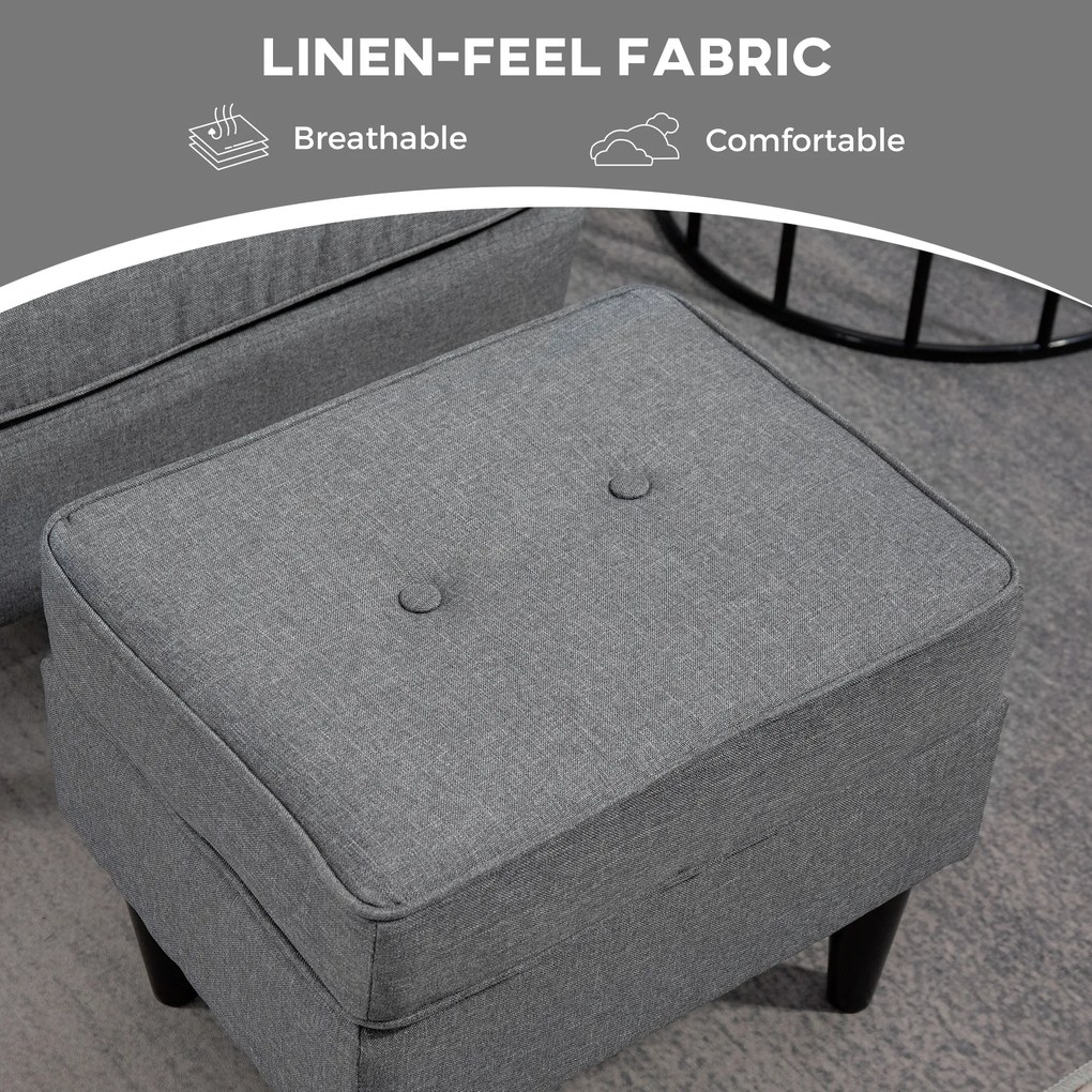 HOMCOM Fotel z podnóżkiem, z nogami z drewna kauczukowego, pokrycie materiałowe, szary