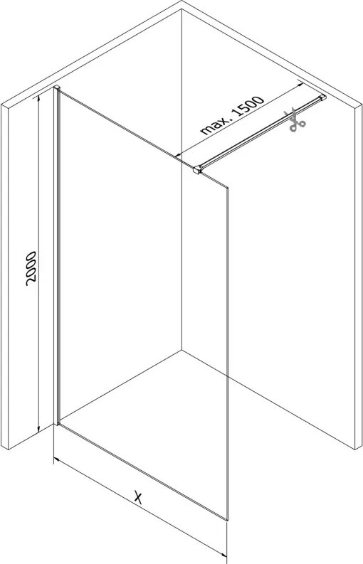 Mexen Kioto-X ścianka prysznicowa Walk-in 110 x 200 cm, transparent 10 mm, nikiel szczotkowany - 800-110-101-97-00-X