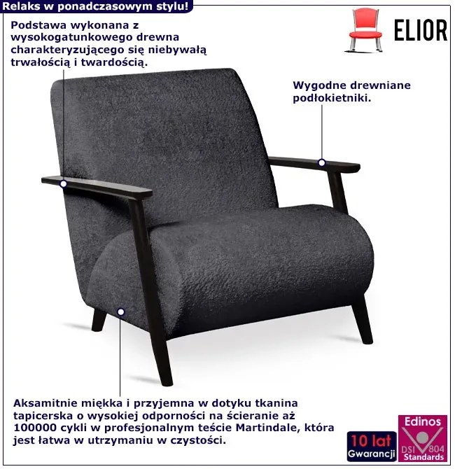 Czarny fotel tapicerowany lisek z podłokietnikami - Merti 4X