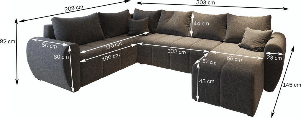 Masseno Narożnik MADISON z funkcją spania i pojemnikiem na pościel Narozniki U, Rozkładana sofa - Jasnoszary, SAWANA 21