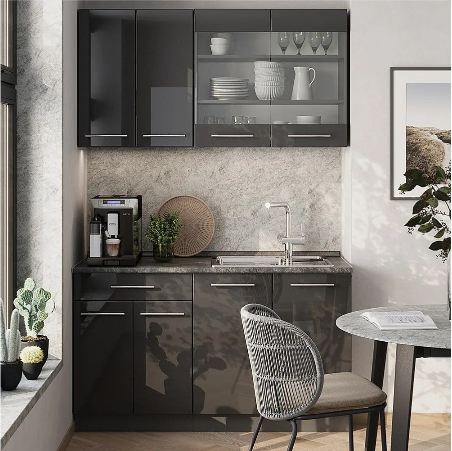 Kuchnia pojedyncza antracyt wysoki połysk 140x60x81.6 fame-line