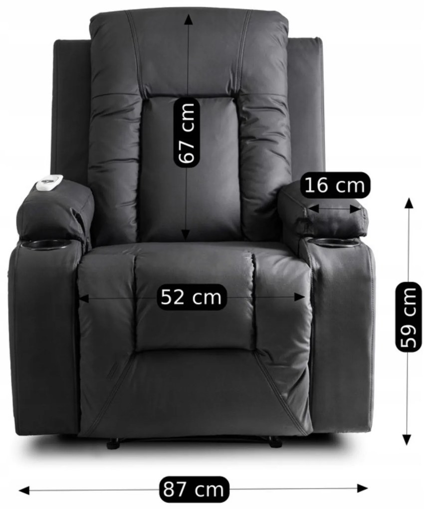Fotel Masujący BOX Rozkładany Wypoczynkowy z Podnóżkiem Czarny Ekoskóra Nowoczesny