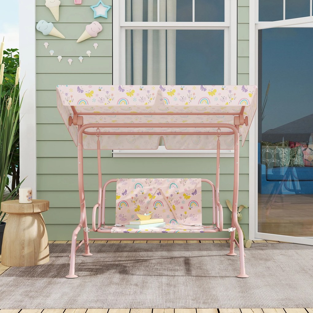 AIYAPLAY Huśtawka Ogrodowa dla Dzieci, Ramka Stalowa, 2-osobowa, Nośność 60 kg, Różowa