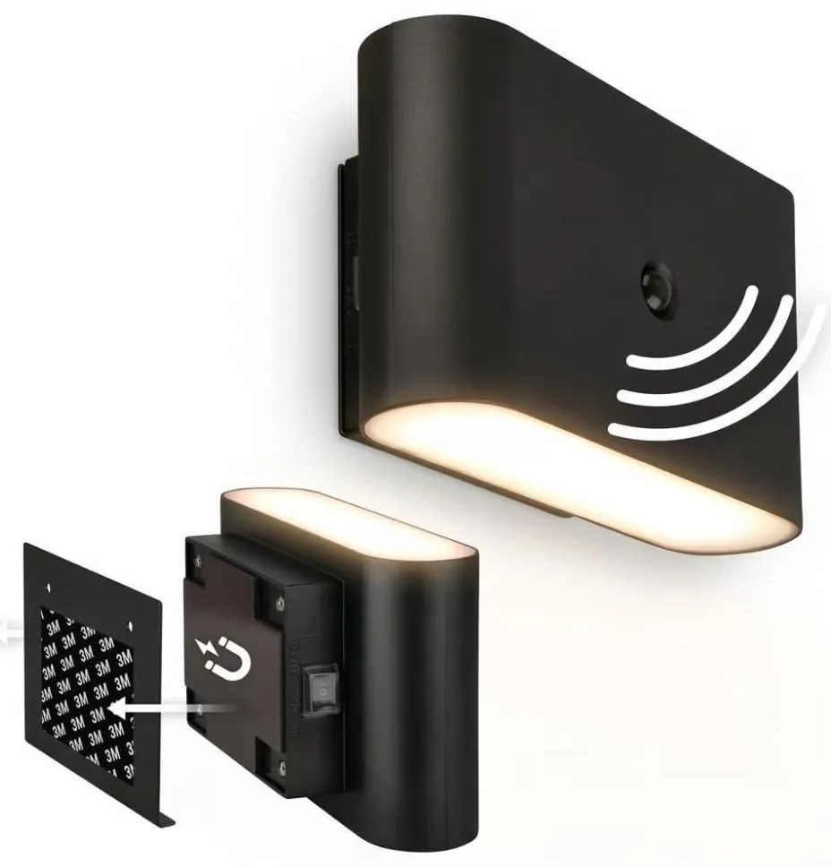 Briloner 3878015 - LED ładowalna lampa ścienna z czujnikiem CHAT LED/3W/5V 2000 mAh czarna