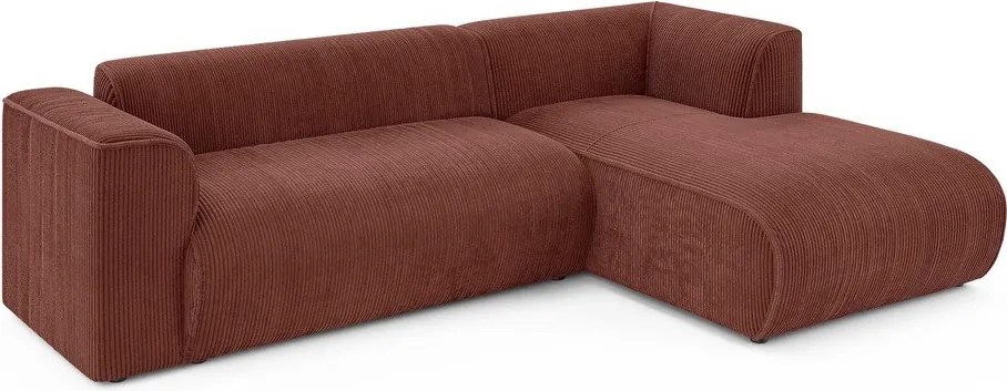 Sztruksowy narożnik (prawostronny/z szezlongiem) w kolorze terakoty Merid – Ropez