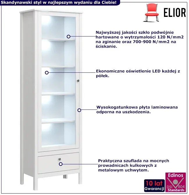 Biała Wysoka Witryna Z Podświetleniem Do Salonu P0-R30