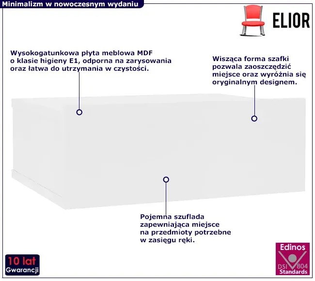 Biała wisząca szafka nocna z szufladą - Nala