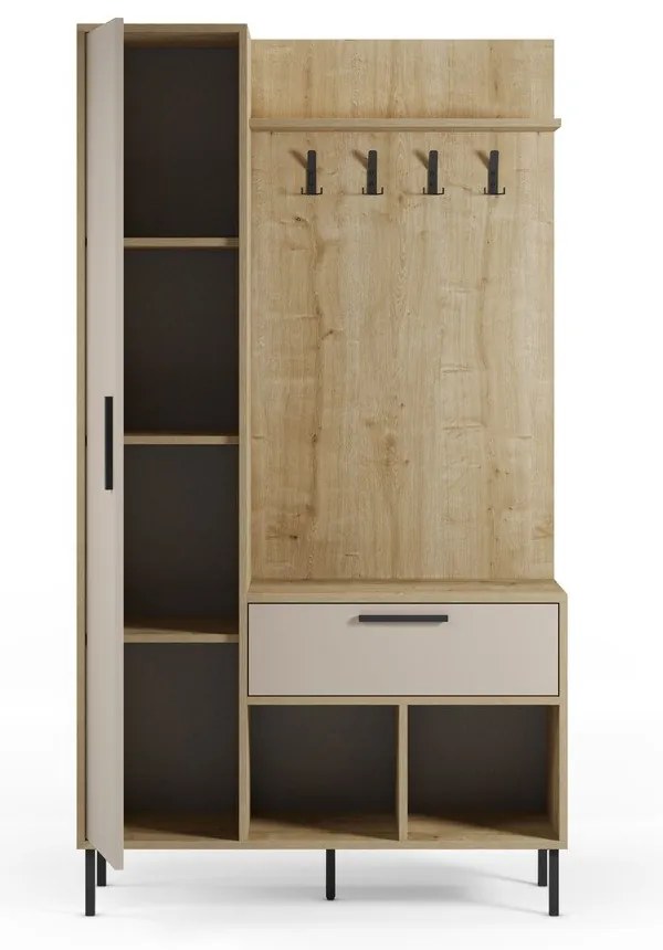 Kremowo-naturalny zestaw do przedpokoju w dekorze dębu 108x195x35 cm Heidy – Marckeric