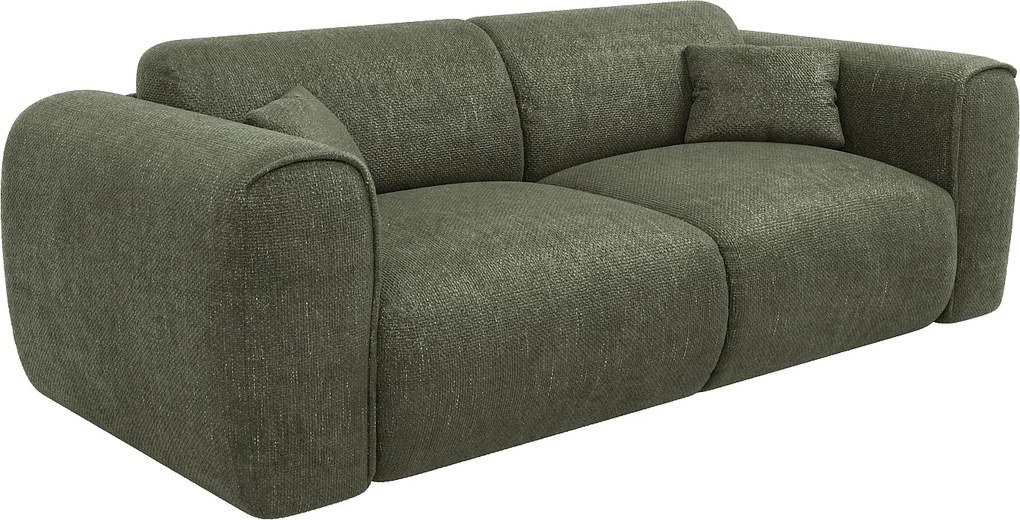 Kanapa 3-osobowa rozkładana typu express z teksturowanej tkaniny w kolorze khaki - Materac 16 cm z pamięcią kształtu POGNIA
