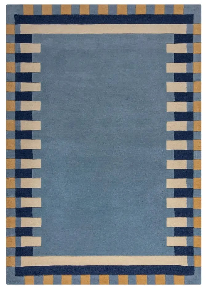 Niebieski wełniany dywan tkany ręcznie 120x170 cm Kai Wool Border – Flair Rugs