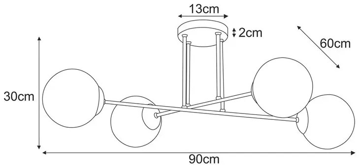 Złota lampa sufitowa z 4 białymi okrągłymi kloszami - A707 Bugil 4X