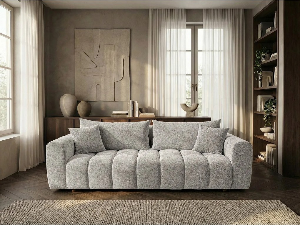 Sofa z tkaniny z funkcją spania 3-osobowa 240 cm - COSMO LUXURY Tkanina Bouclé Szary Jasny