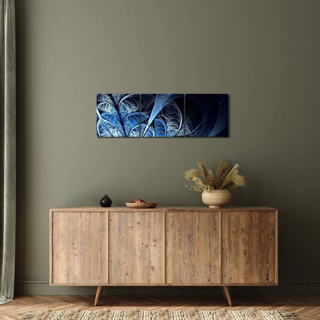 Obraz ciemnoniebieskiego kwiatu (z zegarem) (90x30 cm)