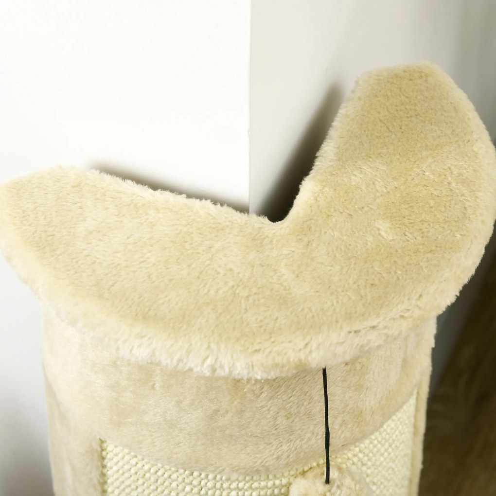 PawHut Drapak 58cm Drzewko dla Kotów z Piłką Kremowo-Biały Stabilny Drapak dla Kotów z Miejscem do Drapania | Aosom PL