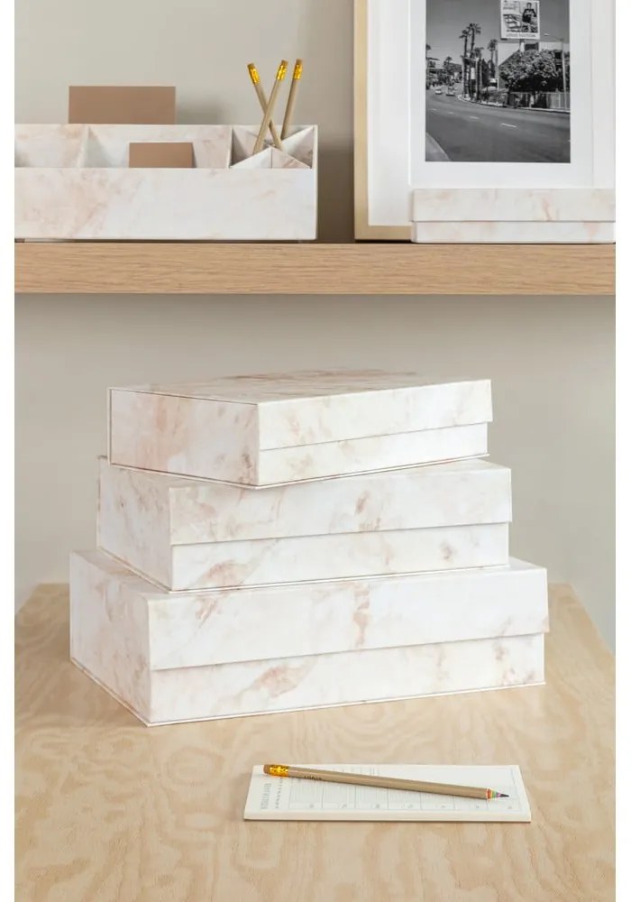 Beżowe kartonowe pojemniki dekoracyjne z pokrywką zestaw 3 szt. 42,5x29,5x13 cm Kian Paper Laminate – Bigso