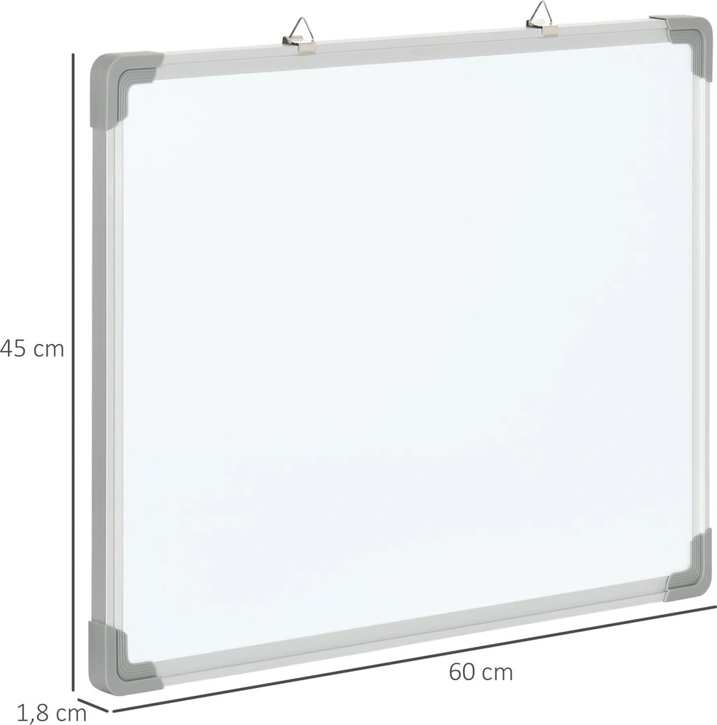 HOMCOM Whiteboard Magnetyczny, łatwo zmywalny, z 4 Markerami, 10 Magnesami, 1 Gąbką, 60 x 1,8 x 45cm