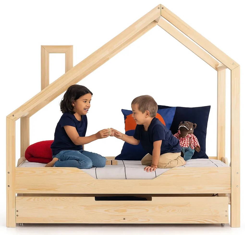 Drewniane łóżko dziecięce domek z szufladą B5-G85