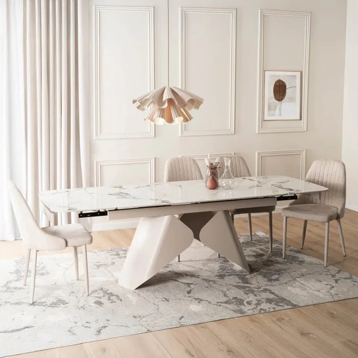 Stół Rozkładany Prostokątny VERONA 160-240 cm Ceramiczny Biały Marmur/Kaszmir Nowoczesny