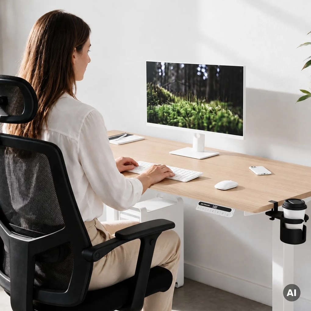 Duże biurko sit-stand do pracy Aria 160×80 cm, dąb sonoma/biały
