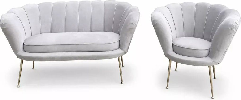 Nowoczesny zestaw wypoczynkowy - sofa z fotelem Muszelka w stylu glamour