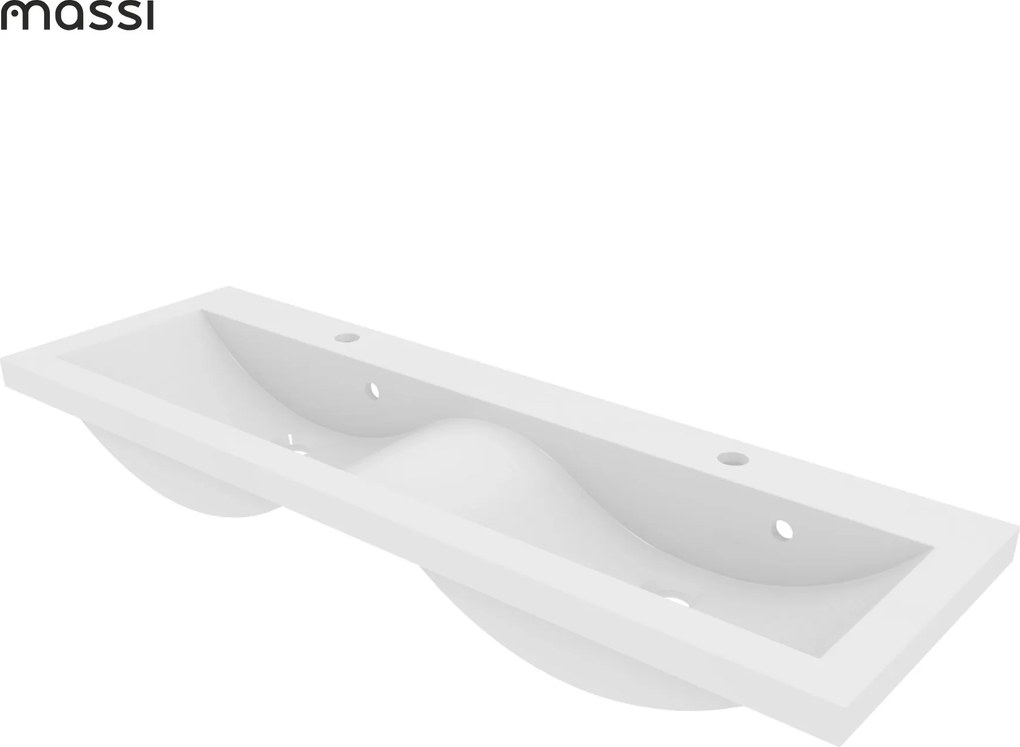 Umywalka wpuszczana w blat biała błyszcząca z konglomeratu WAVE DUO 120 cm