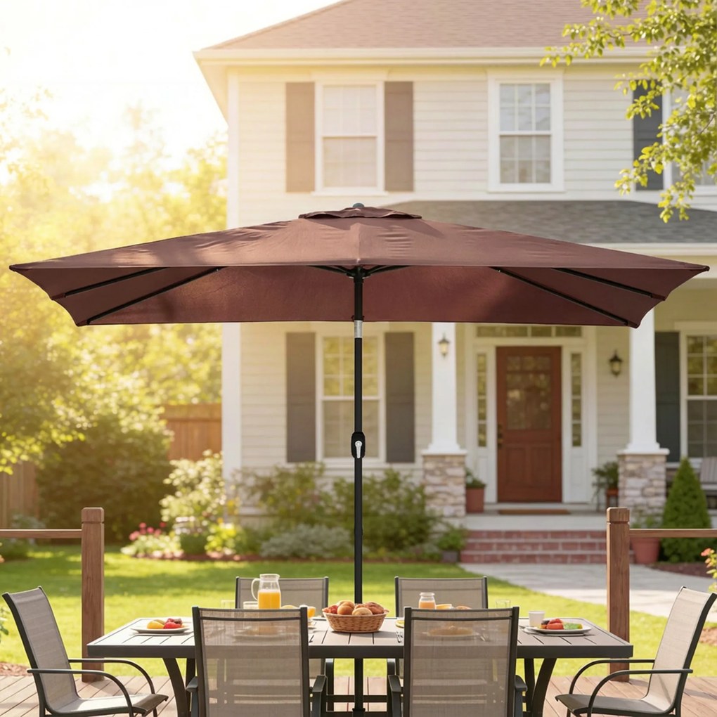 Outsunny Parasol ogrodowy 300 x 200 cm z regulacją nachylenia, korbą i osłoną UV, brązowy | Aosom PL