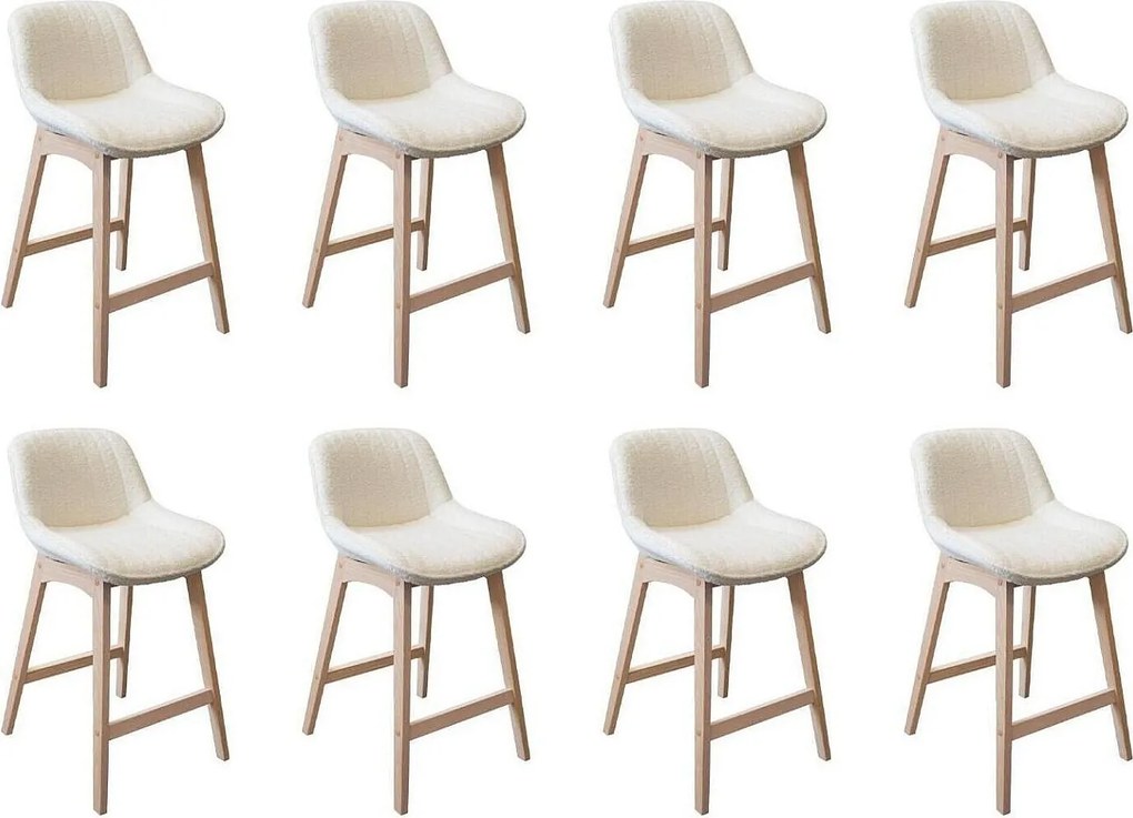 Komplet dębowych krzeseł wyspowych i barowych z siedziskiem z tkaniny frotte MILK o szerokości 65 cm