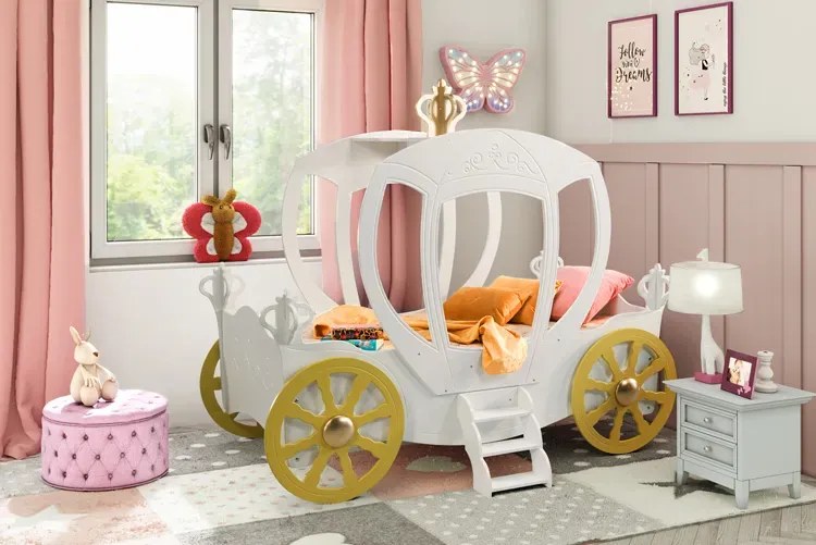 Białe łóżko dziecięce w kształcie karocy 90x180 N8-P91