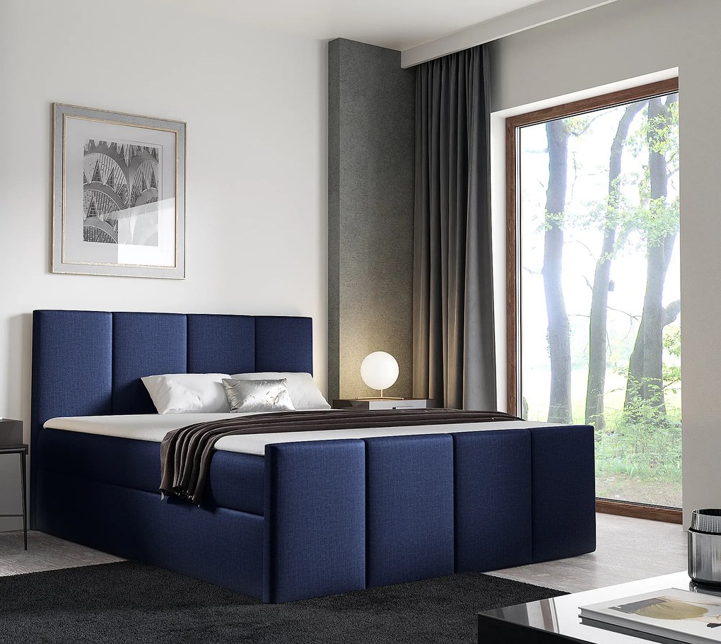 Granatowe welurowe łóżko kontynentalne 5 rozmiarów L0-R31