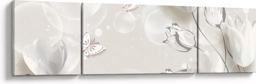 Obraz - Tulipany między bąbelkami (170x50 cm)